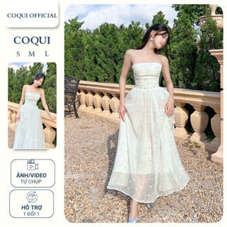  Đầm cúp ngực dáng dài COQUI thanh lịch Váy dáng dài  tơ in hoa tiểu thư dự tiệc có mút LINH LAN DRESS 