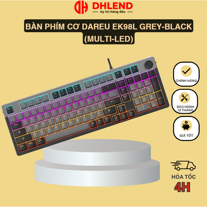 BÀN PHÍM CƠ DAREU EK98L GREY-BLACK (MULTI-LED)