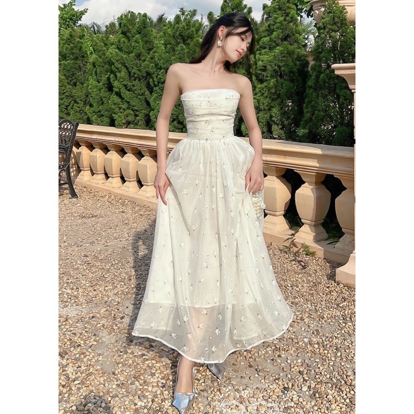 Đầm maxi cúp ngực dáng dài COQUI thanh lịch, Váy dáng dài tơ in hoa tiểu thư dự tiệc có mút LINH LAN DRESS | BigBuy360 - bigbuy360.vn