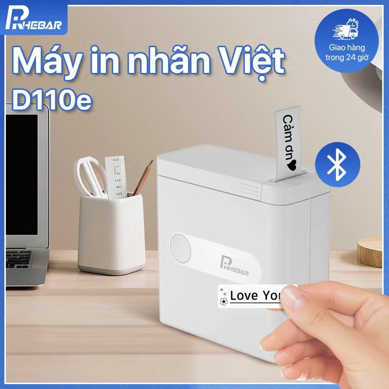 Máy In Nhiệt Tem Nhãn Mini Bluetooth D110E –Máy In Nhiệt Cầm Tay In Mã Vạch, Logo, Sticker Văn Phòng