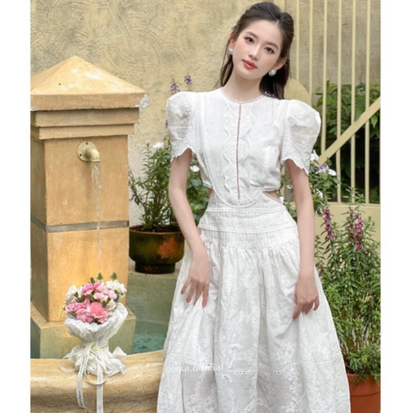 Đầm dự tiệc trắng dáng dài tiểu thư COQUI, váy đi tiệc thiết kế thanh lịch sang trọng MIRA DRESS (CÓ KHOÉT EO) | BigBuy360 - bigbuy360.vn