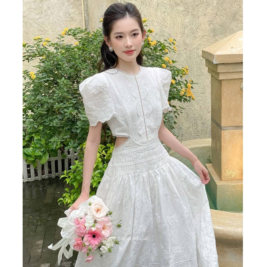 Đầm dự tiệc trắng dáng dài tiểu thư COQUI, váy đi tiệc thiết kế thanh lịch sang trọng MIRA DRESS (CÓ KHOÉT EO) | BigBuy360 - bigbuy360.vn