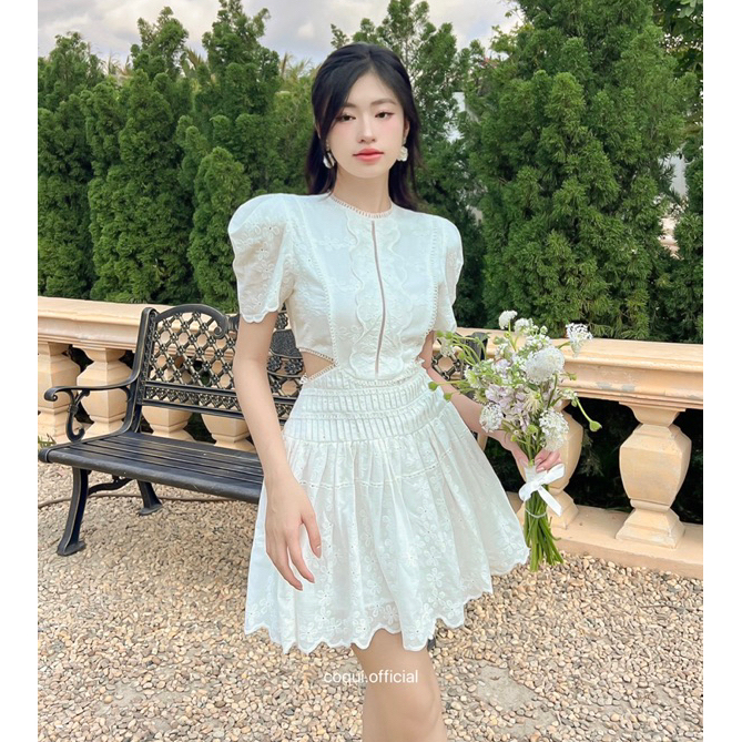 Đầm dự tiệc trắng dáng dài tiểu thư COQUI, váy đi tiệc thiết kế thanh lịch sang trọng MIRA DRESS (CÓ KHOÉT EO) | BigBuy360 - bigbuy360.vn