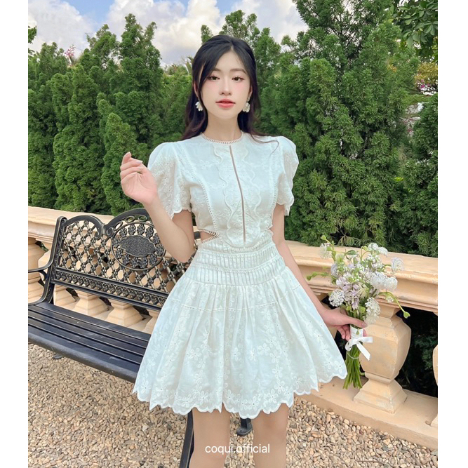 Đầm dự tiệc trắng dáng dài tiểu thư COQUI, váy đi tiệc thiết kế thanh lịch sang trọng MIRA DRESS (CÓ KHOÉT EO) | BigBuy360 - bigbuy360.vn