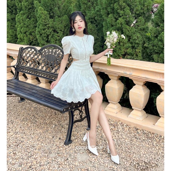 Đầm dự tiệc trắng dáng dài tiểu thư COQUI, váy đi tiệc thiết kế thanh lịch sang trọng MIRA DRESS (CÓ KHOÉT EO) | BigBuy360 - bigbuy360.vn