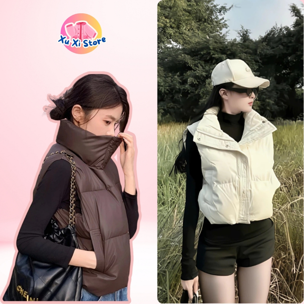 Áo phao nữ Gile dáng ngắn, Áo khoác gile phao chất da mềm hàng đẹp 3 lớp dày dặn