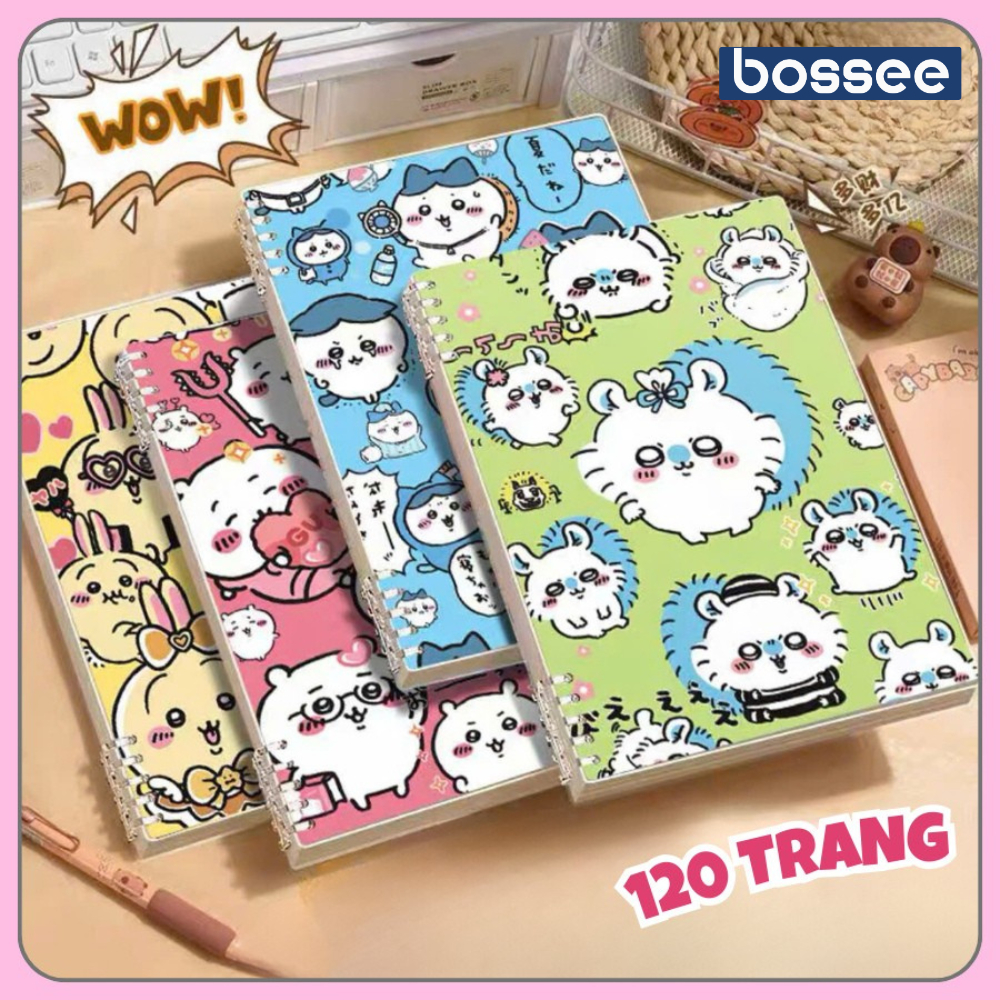 Sổ còng A5/B5 120 trang, bìa sổ còng hình Chiikawa cute - Sổ tay 10 chấu thiết kế khuyết còng không 