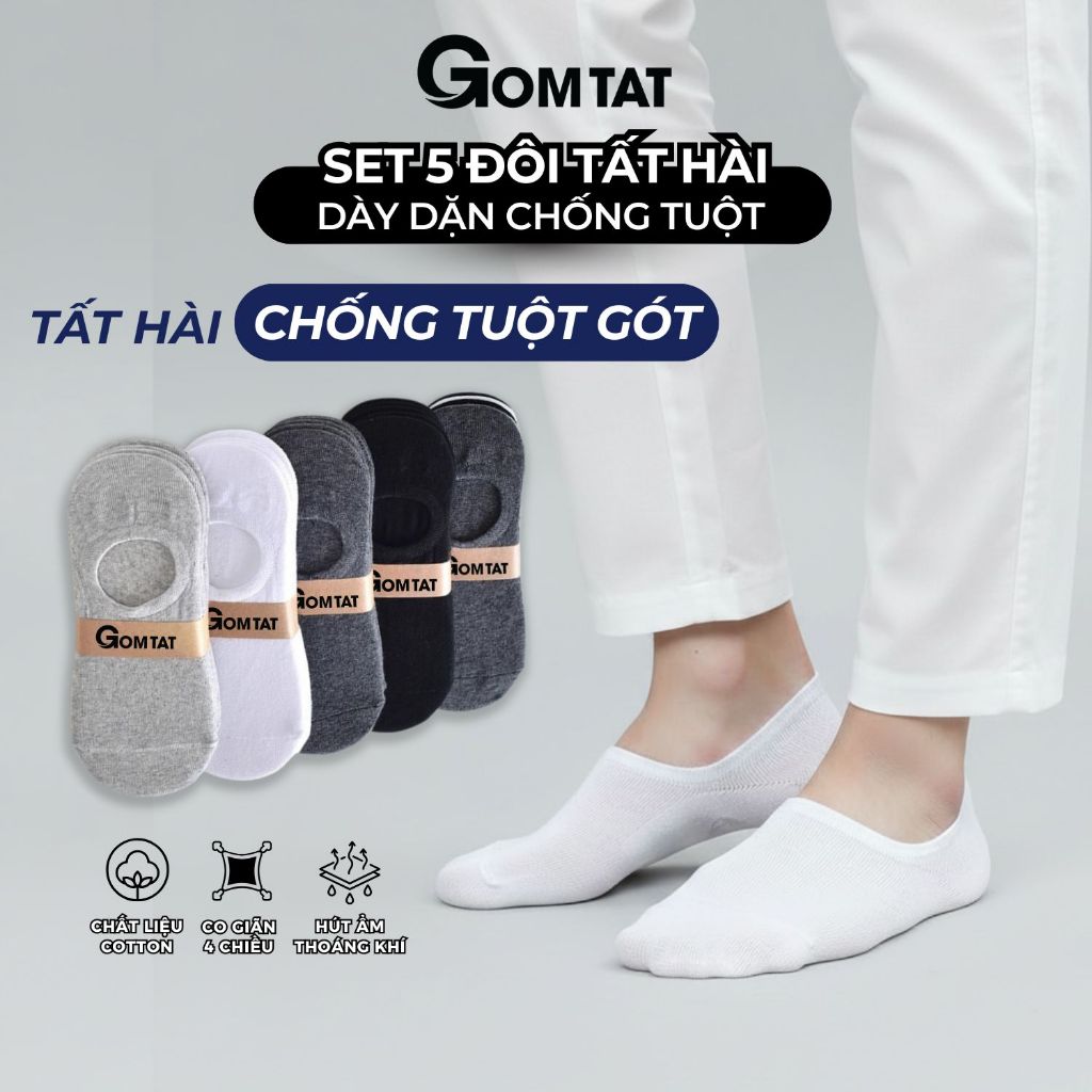 [LIVE] Combo 5 đôi tất lười nam chống tuột gót cao cấp GOMTAT, vớ lười nam dày dặn chất cotton mềm mịn - MIA-180423-CB5