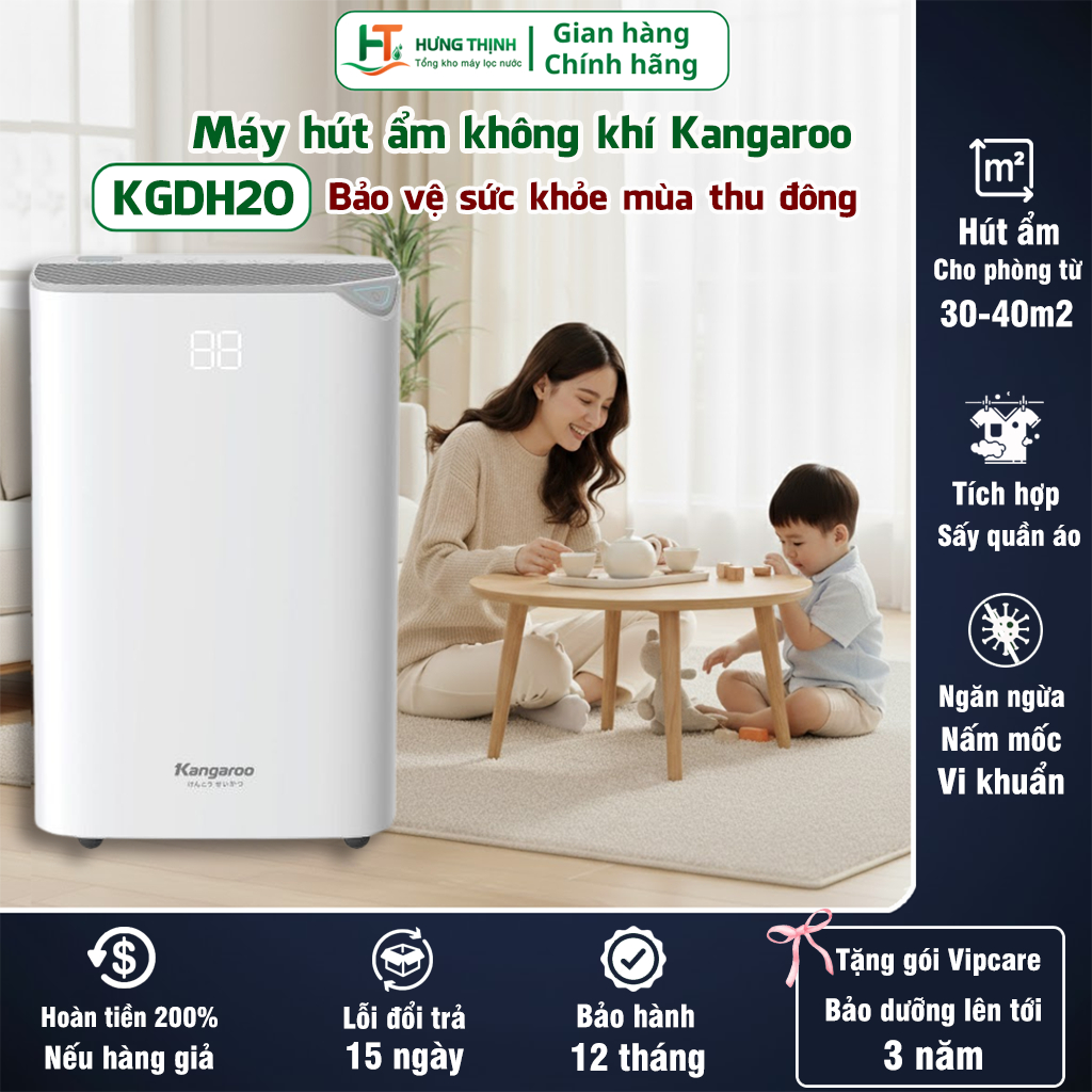 Máy hút ẩm Kangaroo KGDH20- tích hợp sấy quần áo tiện lợi- Hưng Thịnh