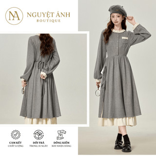  Đầm Len Dài Tay Mùa Thu Đông Phong Cách Vintage Vữ Váy Tay Dài Cổ Bèo Tiểu Thư Nhẹ Nhàng 