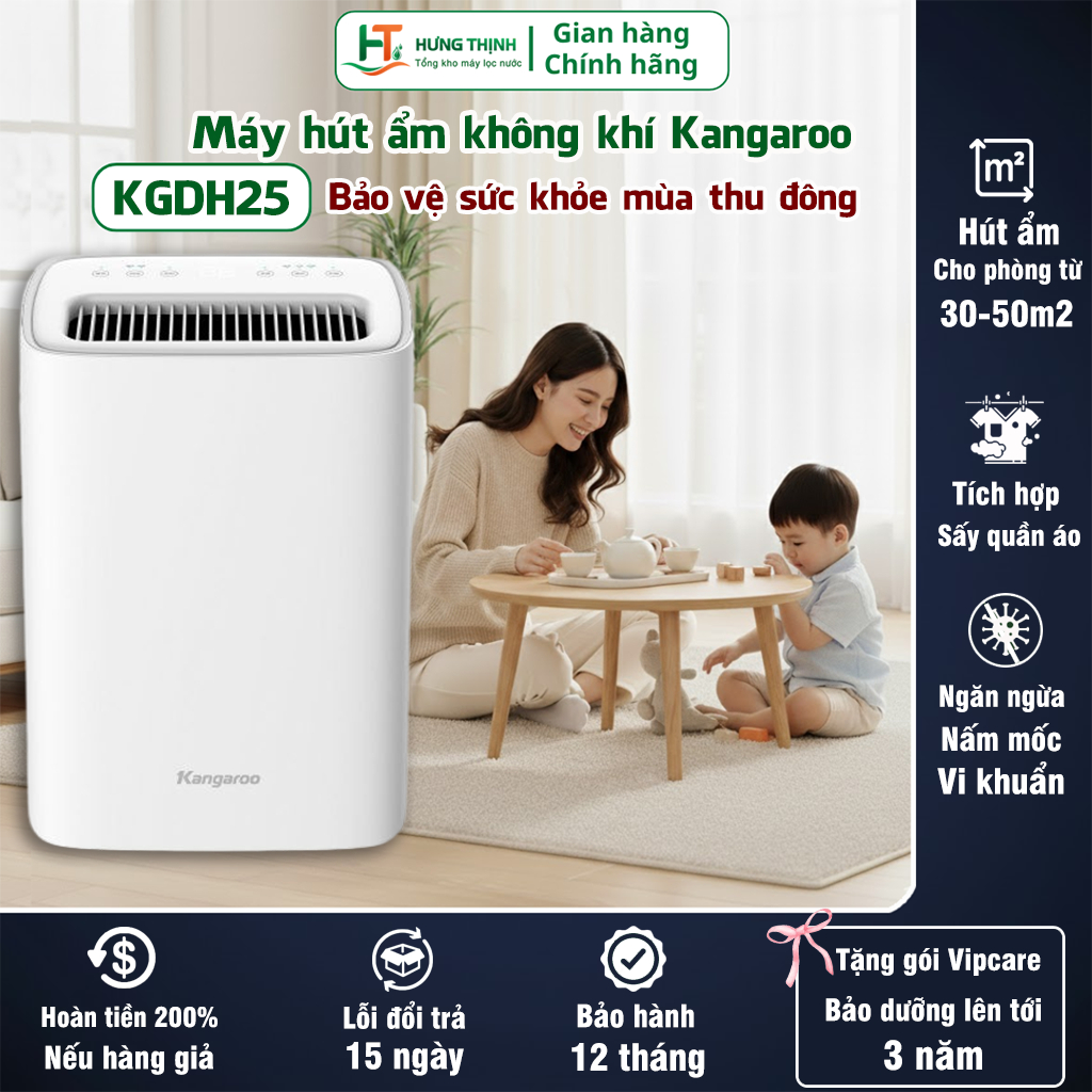 Máy hút ẩm Kangaroo 25 lít KGDH25 - Ba chế độ hút ẩm tích hợp sấy quần áo tiết kiệm điện-Hưng Thịnh