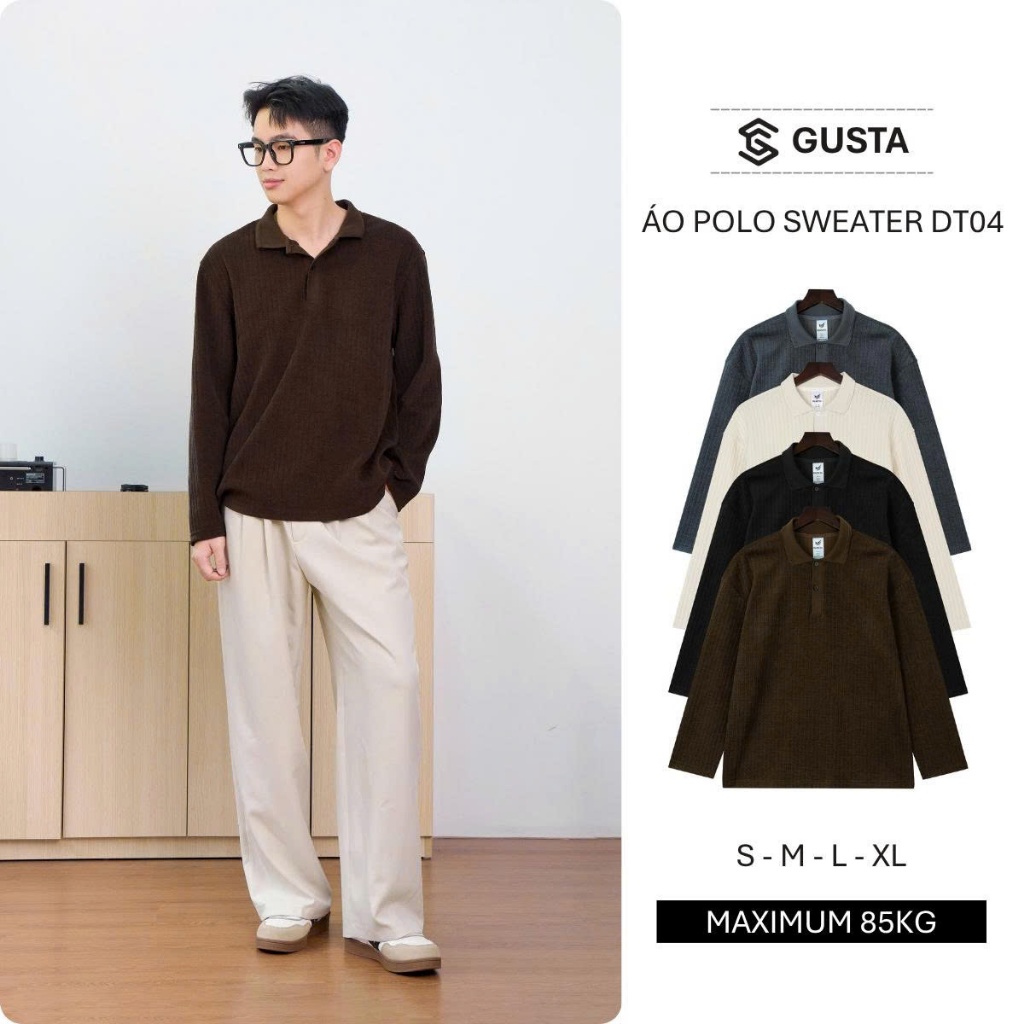 [ MẪU MỚI ] Áo Polo Sweater Nam Gusta Form Đứng Dáng Vừa Vải Dệt Kim Mặt Nhung Mịn Dày Dặn DT04