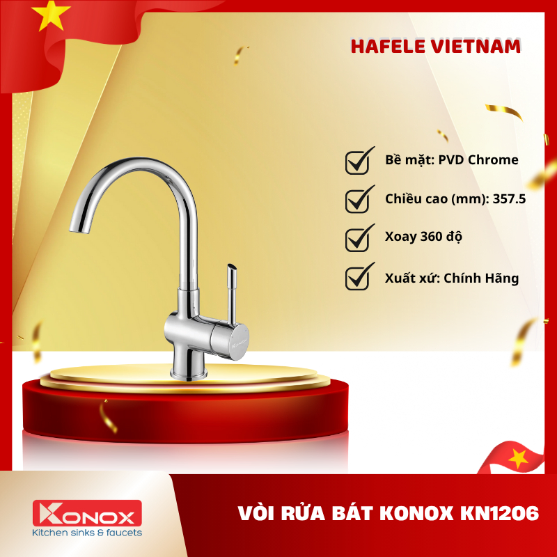Vòi Rửa Bát Konox KN1206 – Chức Năng Nóng Lạnh  –Mạ PVD Chrome 5 Lớp – FEM