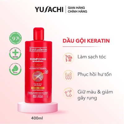 Dầu gội đầu không silicon Evoluderm bổ sung Keratin cho tóc uốn nhuộm 400ml (QT)