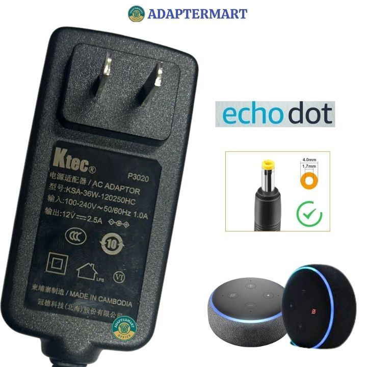 Sạc loa Alexa Echo Spot Echo Dot 3rd Gen Và 4th Gen TV 5 Dot 12V T40, SẠC LOA AMAZON ECHO DOT 3 4 12