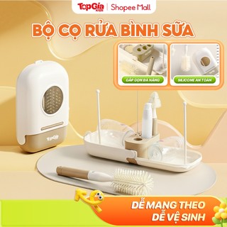  Bộ cọ rửa bình sữa núm ti Topgiakids cho bé chất liệu silicone an toàn đa năng gấp gọn tiện lợi 