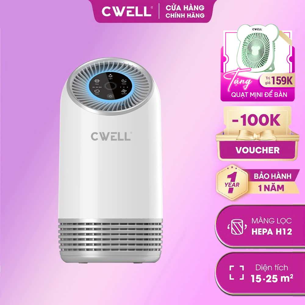 Máy lọc không khí CWELL Air Purifier AP01, lọc bụi mịn 3 cấp độ gió, không ồn, bộ lọc H12 HEPA
