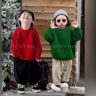  Áo Len Cổ Tròn Mtiny Queen Màu Đỏ Màu Xanh Lá Cho Bé Trai Bé Gái Từ 1-8 Tuổi - Áo Len Noel Tết Trẻ Em 