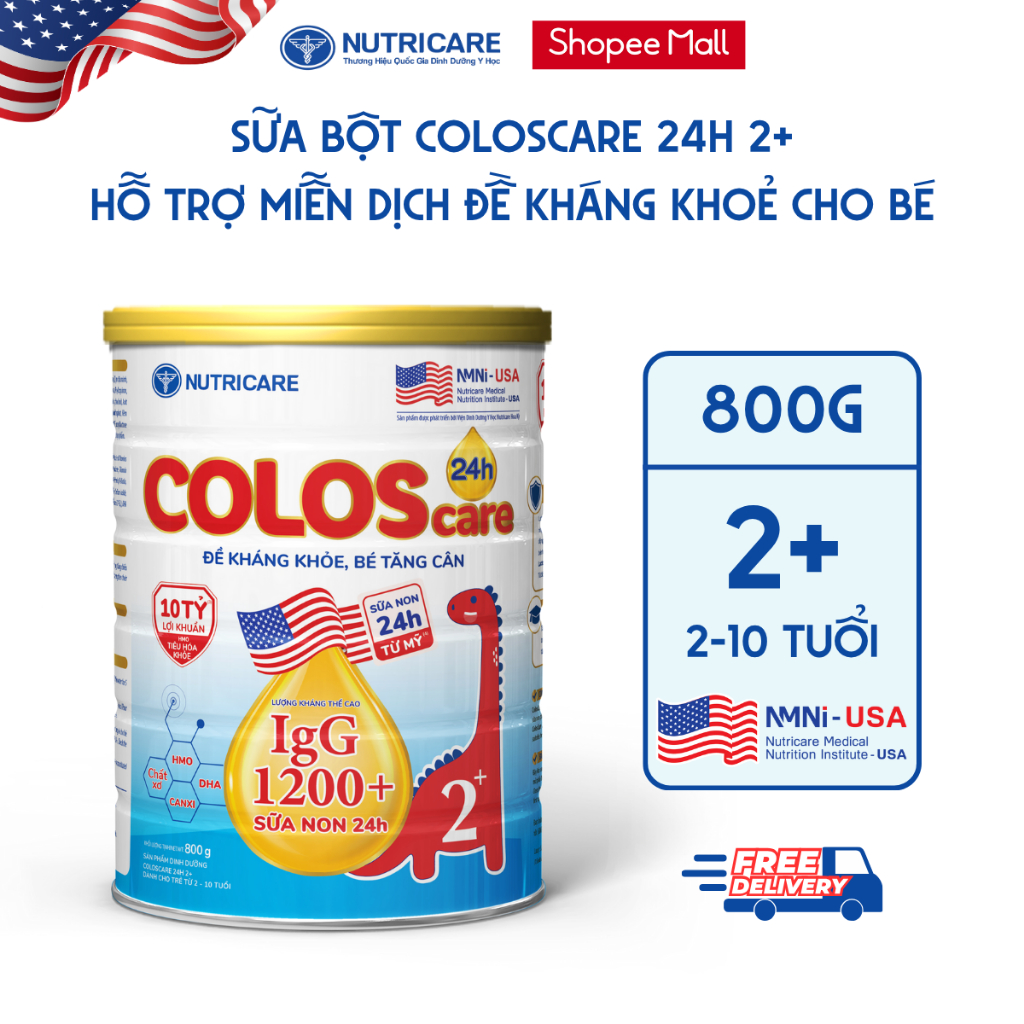 Sữa Bột COLOSCARE 24H Nutricare Bé 0-10 Tuổi Hỗ Trợ Tăng Cân Cao Lớn Tiêu Hoá Tốt Với Sữa Non IgG và