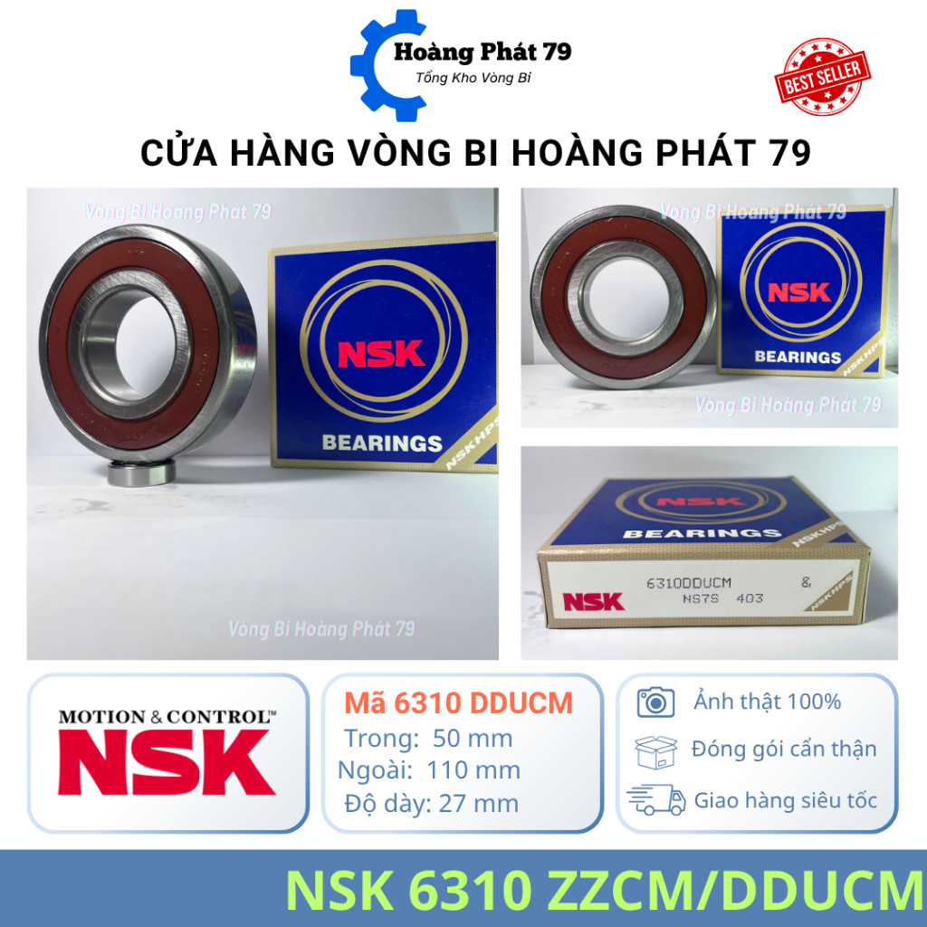 | CHÍNH HÃNG | Vòng Bi NSK 6310 [ZZ/2RS] Nắp Sắt/Nhựa – Bạc Đạn 6310 Công Nghiệp Nặng, Chịu Lực Tốt 