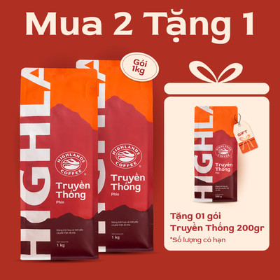 Mua 2 tặng 1 - Combo 2 Cà Phê Truyền Thống Highlands Coffee 1Kg Tặng cafe truyền thống 200g (quà kèm đơn hàng)