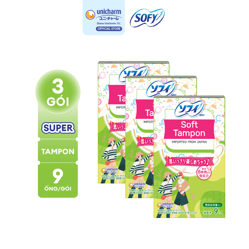 Bộ 3 Băng vệ sinh siêu thấm Sofy Soft Tampon Super/ Regular Tampon/ Superplus Tampon (Hàng nhập khẩu
