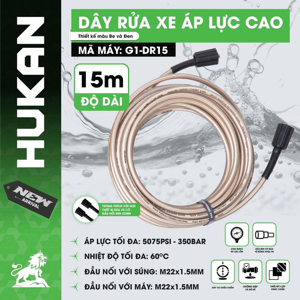Dây Rửa Xe Áp Lực Cao HUKAN G1-DR15,G1-DR20_Hàng Chính Hãng