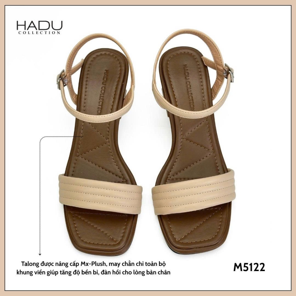 Sandal Cao Gót 5P Đế Tam Giác Sườn Kép Quai Bản Ngang HADU M5122 Da PU Cao Cấp BH 12 Tháng