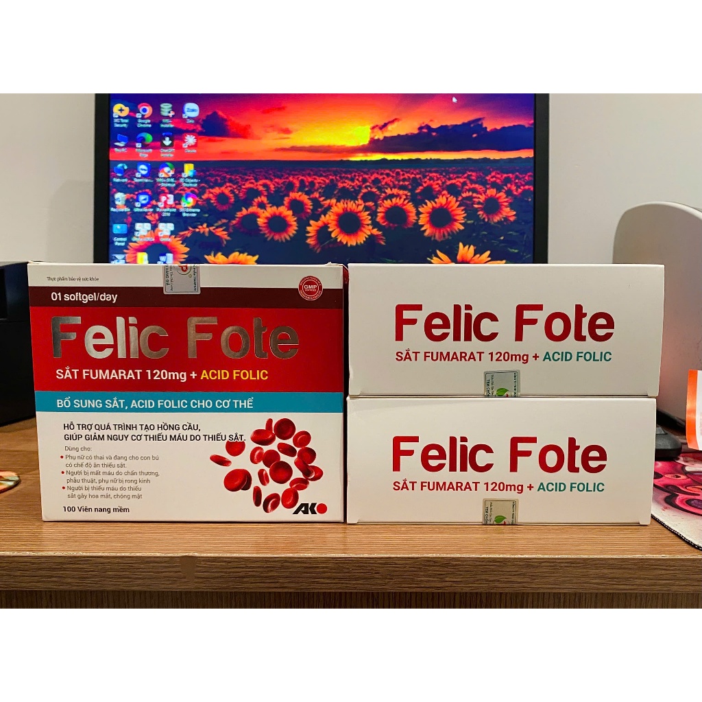 FELIC FOTE – BỔ SUNG SẮT FUMARAT 120mg & ACID FOLIC – HỘP 60 VIÊN