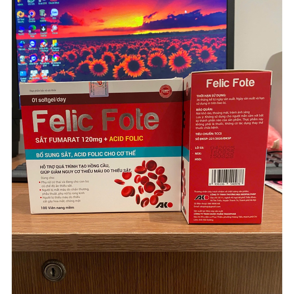 FELIC FOTE – BỔ SUNG SẮT FUMARAT 120mg & ACID FOLIC – HỘP 60 VIÊN