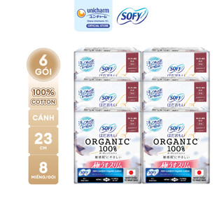  Bộ 6 Băng vệ sinh siêu mỏng có cánh Sofy Organic 23cm 100% Cotton  gói 8 miếng  