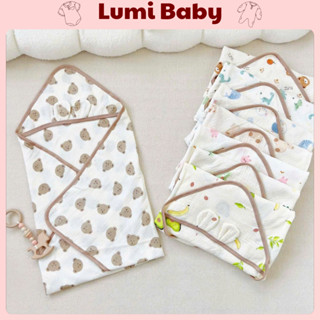 Ủ Choàng, khăn tắm, Chăn ủ Muslin 4 lớp Thoáng mát mền mịn có mũ In họa tiết động vật đáng yêu cho bé sơ sinh 70*70cm