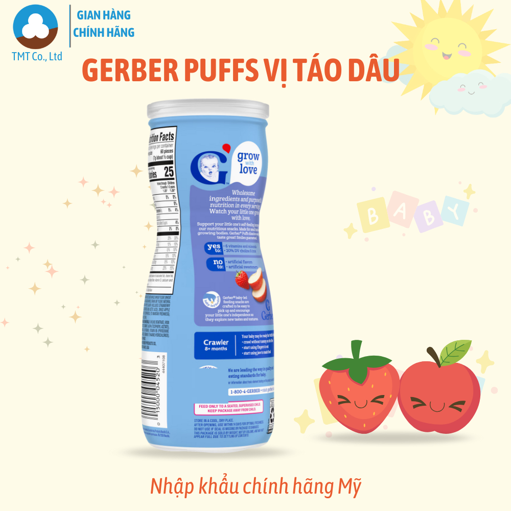 [Hà Nội] Bánh Ăn Dặm Nestle GERBER Puffs vị Táo dâu, NHẬP KHẨU CHÍNH HÃNG