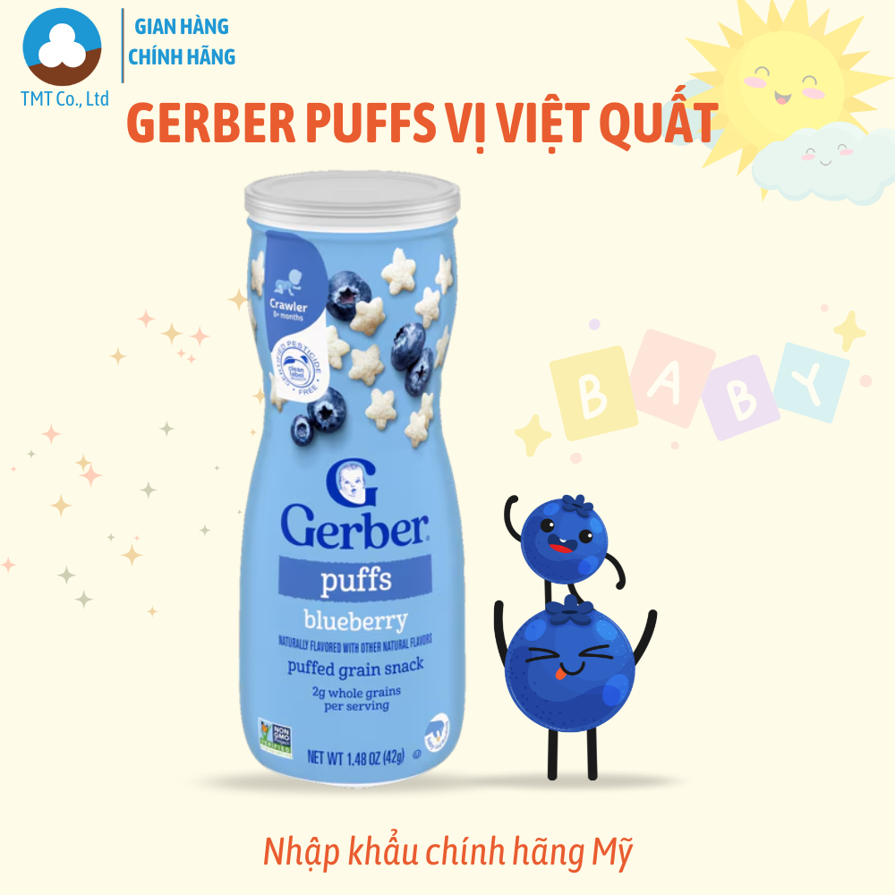 [Hà Nội] Bánh Ăn Dặm GERBER Puffs vị việt quất, NHẬP KHẨU CHÍNH HÃNG