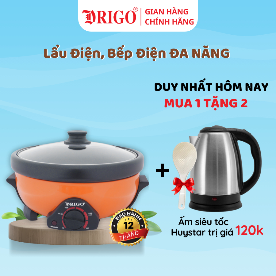 Nồi lẩu điện, chảo điện đa năng DRIGO D34 3.5L -  Bảo hành 12 tháng