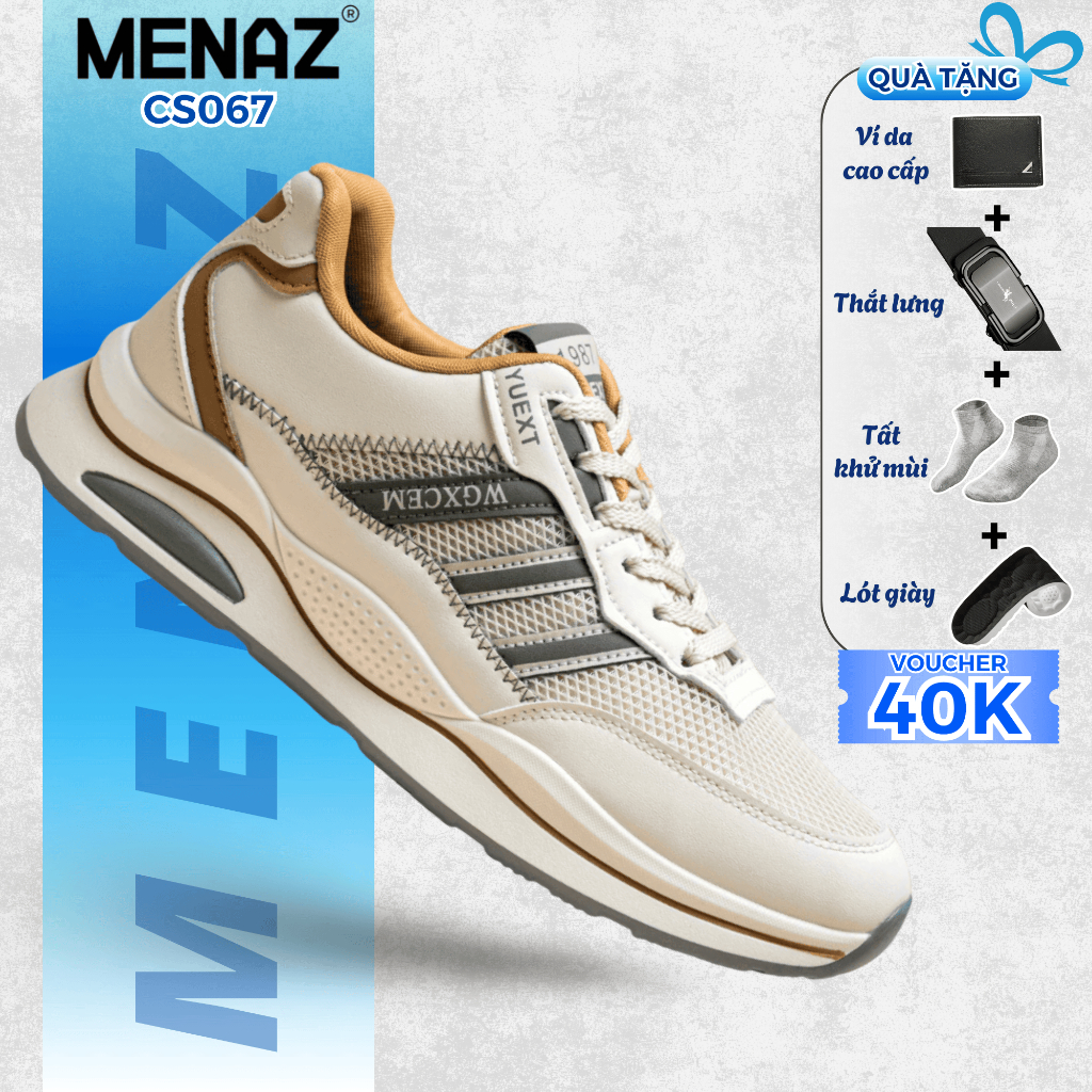 Giày Thể Thao Nam MENAZ CS067 Chất Liệu Da Microfiber Cao Cấp Cùng Vải Thoáng Khí Đế Đúc Cao Su Siêu