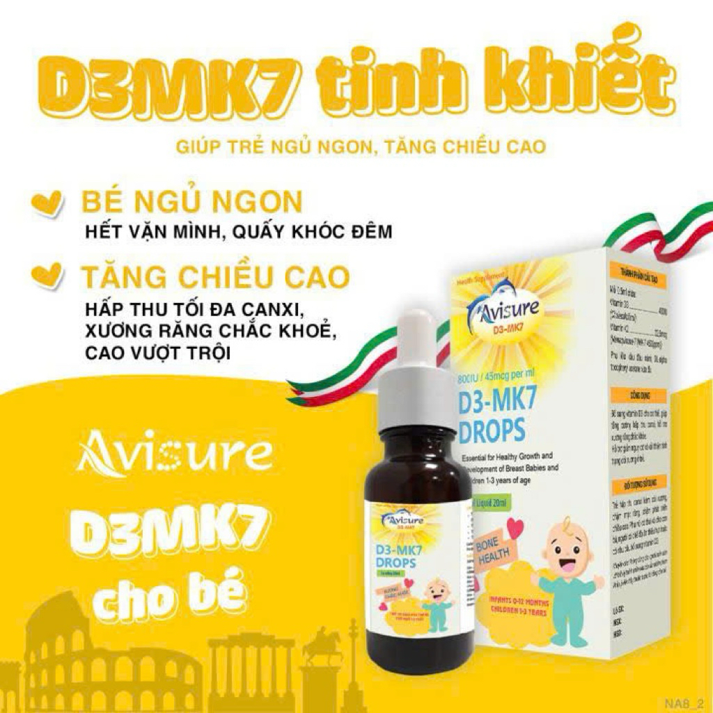 Dung dịch bổ sung D3K2 cho trẻ sơ sinh Avisure D3-MK7 Drops