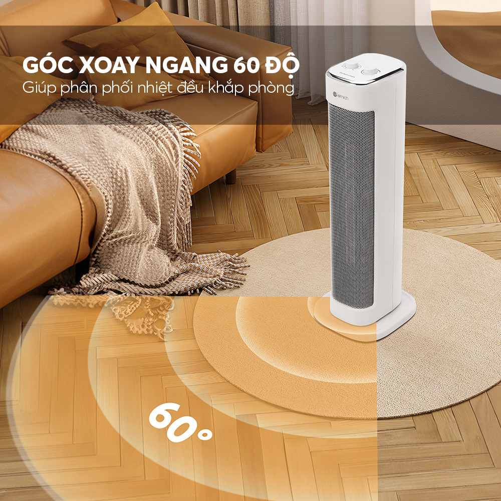 Máy sưởi gốm Elmich CHE-8644 Công suất 2000W Tản Nhiệt Đều, Làm Ấm Nhanh Không Khô Da