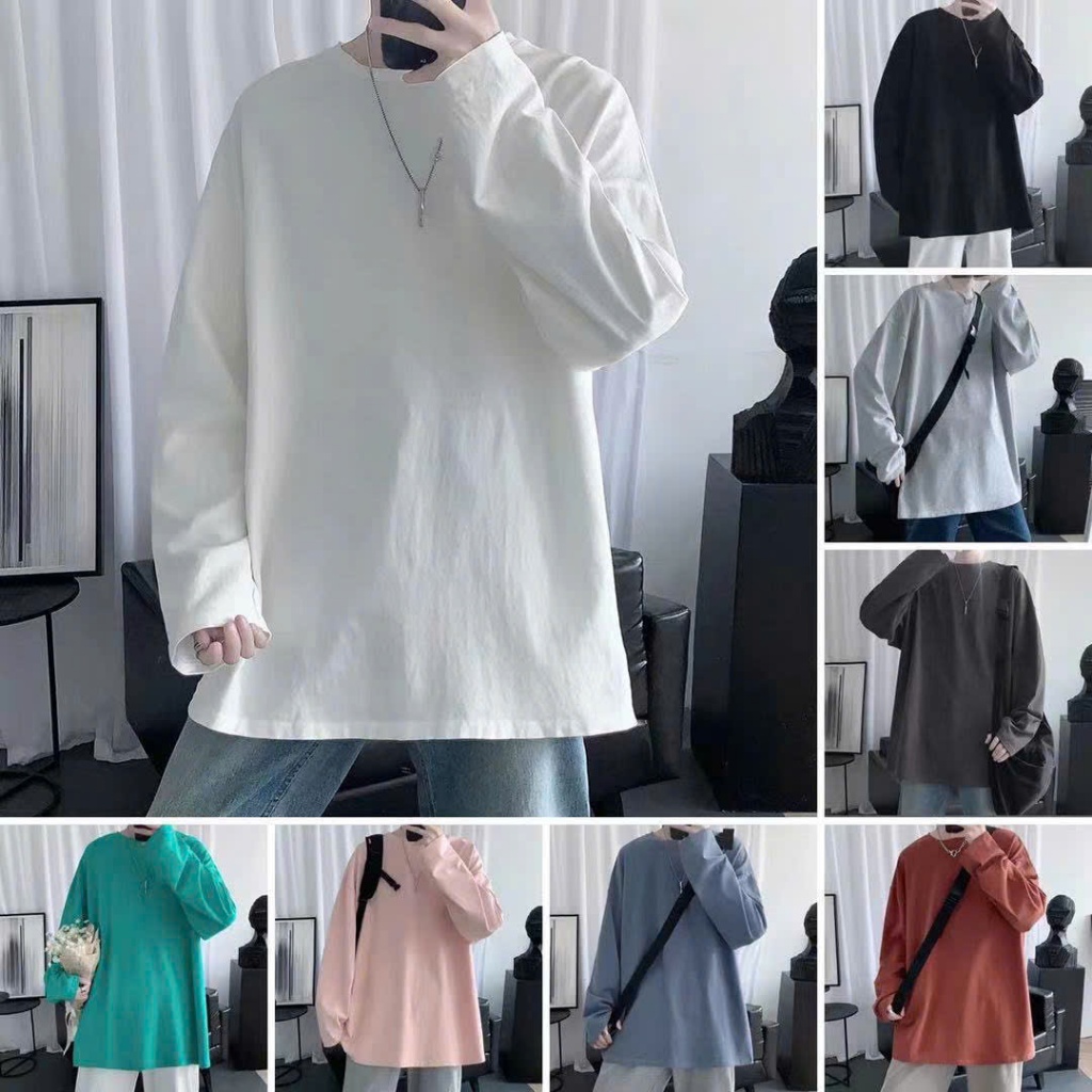 Áo thun T-shirt dài tay full màu bassic local brand, Áo phông dài tay cổ tròn UNISEX nam nữ Cotton oversize form rộng