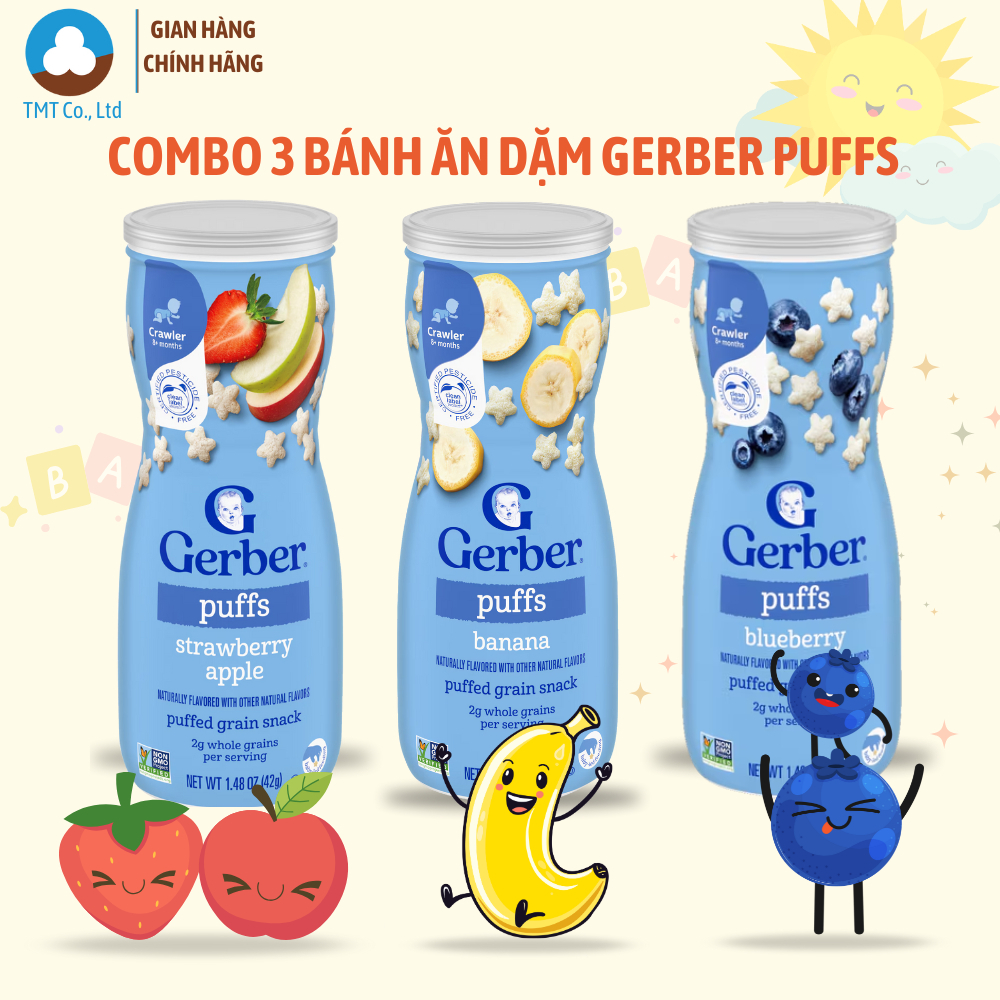[Hà Nội] Combo 3 Bánh Ăn Dặm  Nestle Gerber Puffs hình ngôi sao - HÀNG CHÍNH HÃNG