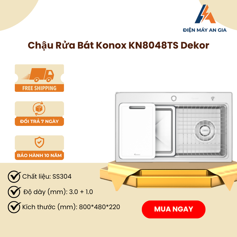 Chậu Rửa Bát Konox KN8048TS Dekor – Chất Liệu SS304, Chống Xước, Thiết Kế Hiện Đại – PEB