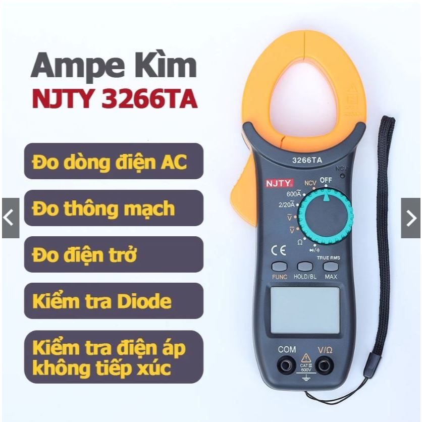Đồng hồ vạn năng ampe kìm kẹp dòng 3266TA NJTY hàng chính hãng ampe kế đo thông mạch kiểm tra diode 