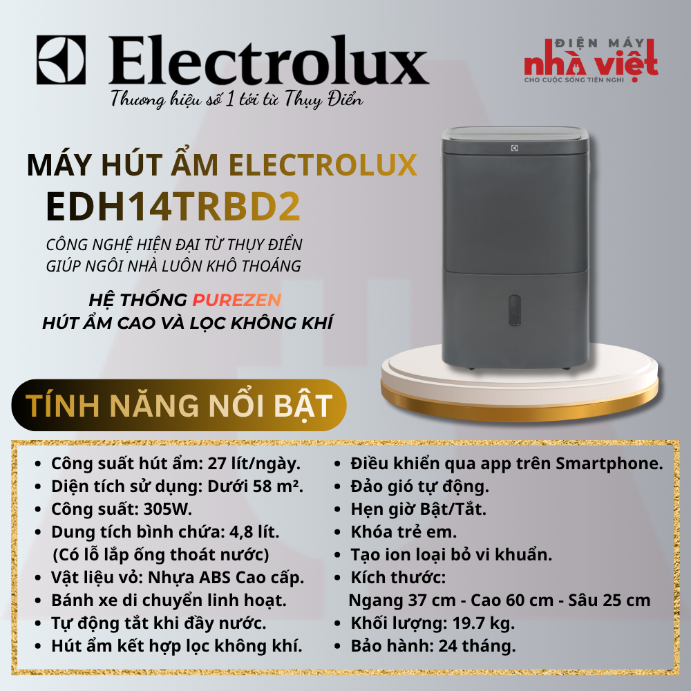 Máy hút ẩm kết hợp lọc không khí Electrolux UltimateHome 700 EDH14TRBD2