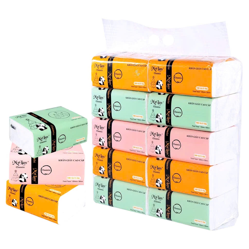 Set 10 gói giấy rút gấu trúc Mylan mềm mại, cao cấp | Khăn rút đa năng Mylan trắng mềm mịn