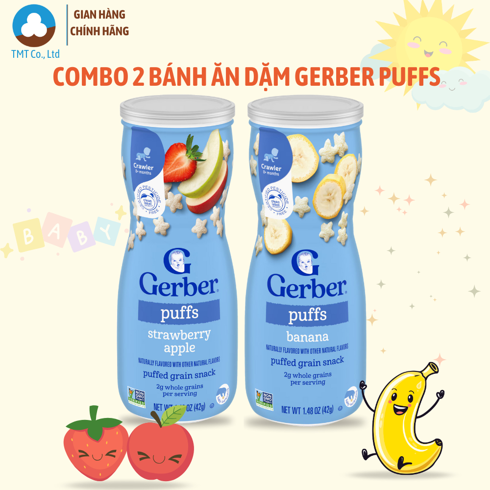 [Hà Nội] Combo 2 Hộp Bánh Ăn Dặm Gerber Puffs Hình Ngôi Sao, Nhập Khẩu Mỹ Chính Hãng