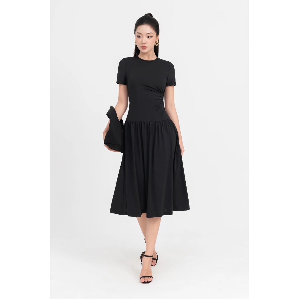 Đầm thun ôm tạo kiểu, Đầm nữ cổ tròn xếp ly hiện đại IVY moda MS 42T0237 | BigBuy360 - bigbuy360.vn