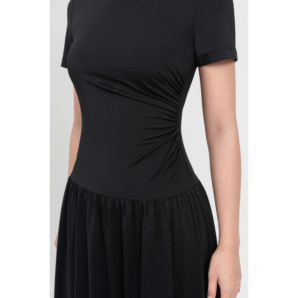 Đầm thun ôm tạo kiểu, Đầm nữ cổ tròn xếp ly hiện đại IVY moda MS 42T0237 | BigBuy360 - bigbuy360.vn