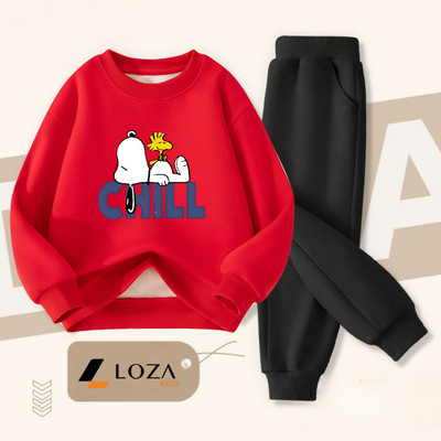 Bộ nỉ bé trai in Spoony chill size 18-42kg - Đồ bộ thu đông dài tay cho bé Loza Kids BI538