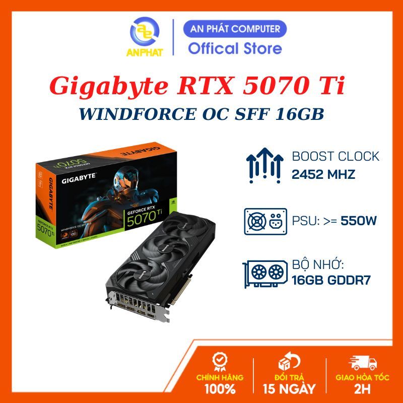 Card màn hình (VGA) Gigabyte RTX 5070 Ti WINDFORCE OC SFF 16GB (N507TWF3OC-16GD) - Bảo hành 3 năm ch