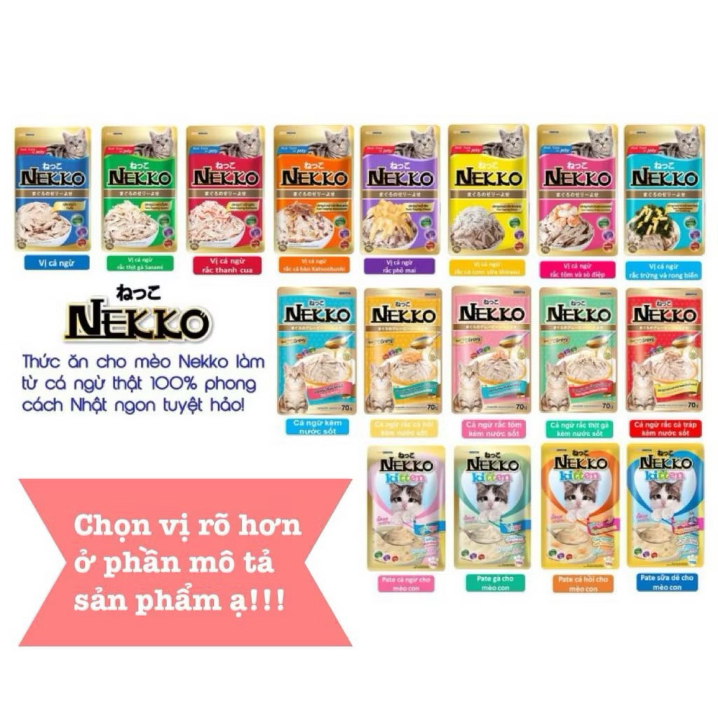 Pate gói Nekko/Felix nội địa Thái 70g/85g cho mèo đầy đủ dinh dưỡng thơm ngon mèo thích mê